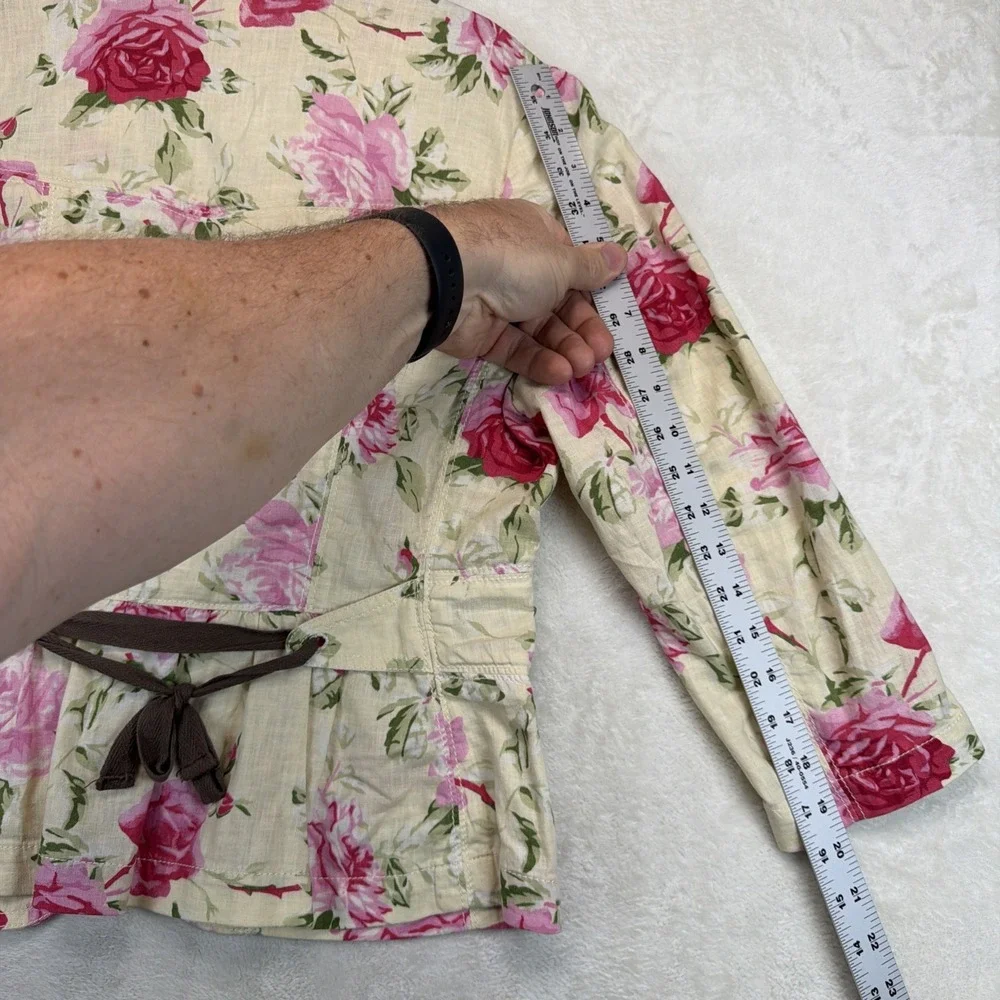 Banana Republic Blazer Womens 12 Linen Blend Floral Rose Print Cottagecore